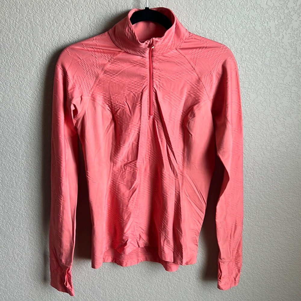 Lucy Tech 1/4 Zip Mockneck Top Long Sleeves with Thumb Holes Salmon Size Small